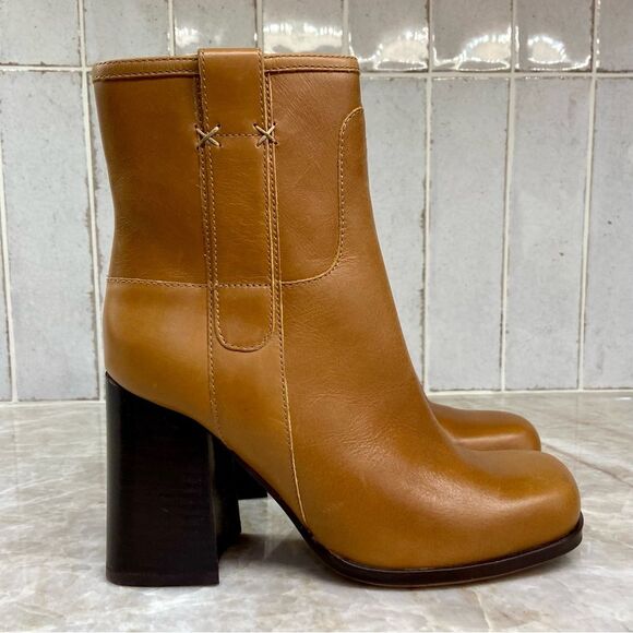 Free People Shoes - Free People Naomi Leather Stack Heel Ankle Boot Caramel Cafe Size 6.5